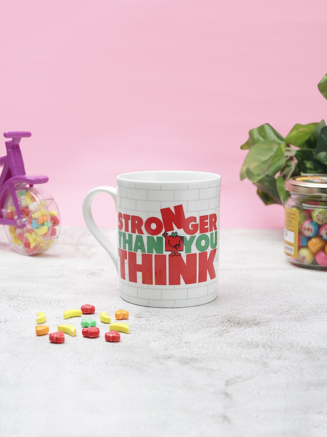 

CLAY CRAFT White Mr. Strong Printed Ceramic Milk Mug 350 ml