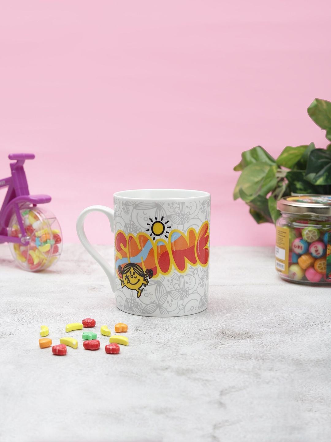 CLAY CRAFT White Little Miss Sunshine Printed Ceramic Milk Mug 350 ml