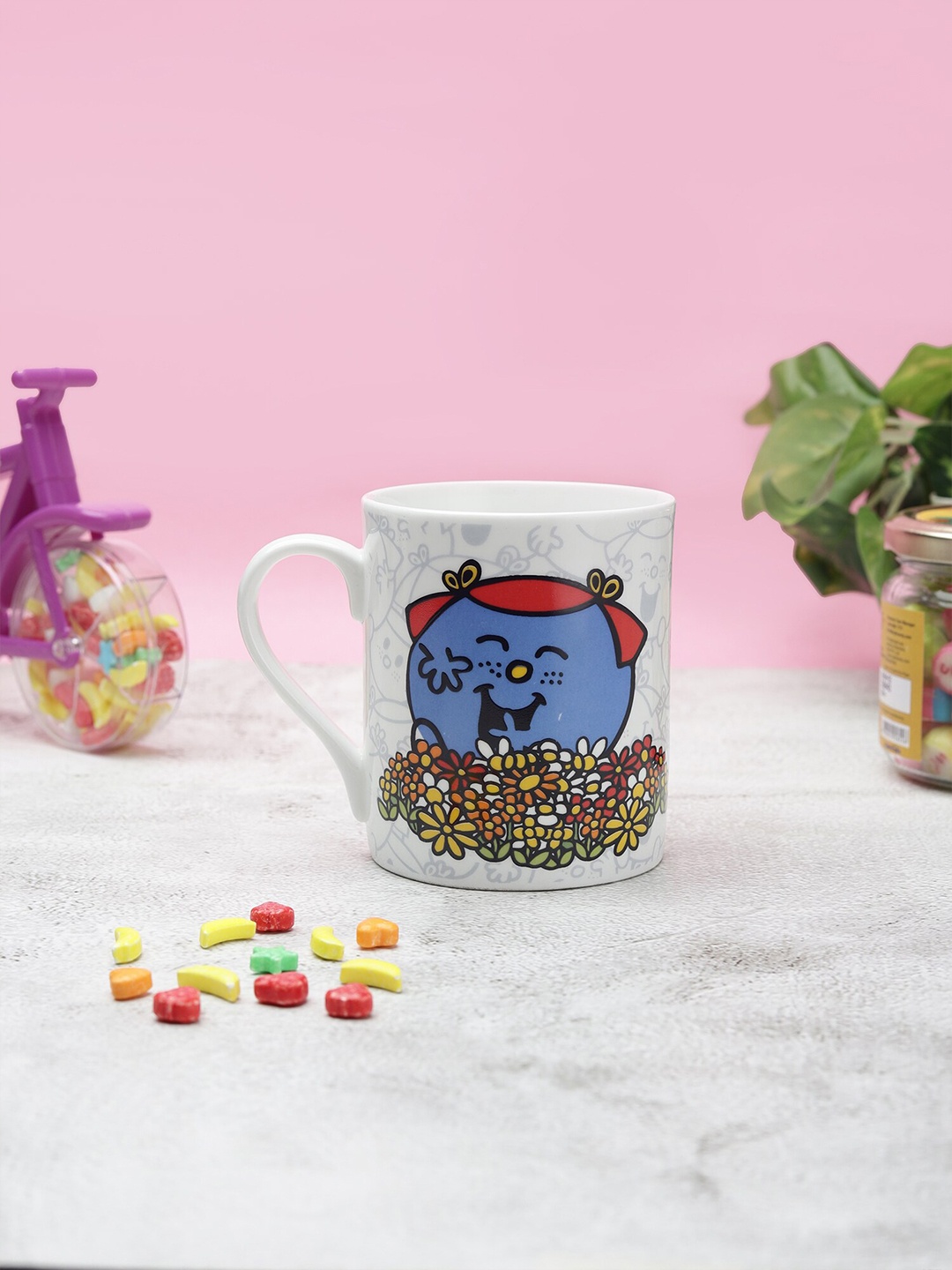 CLAY CRAFT White Little Miss Giggles Printed Ceramic Milk Mug 350 ml