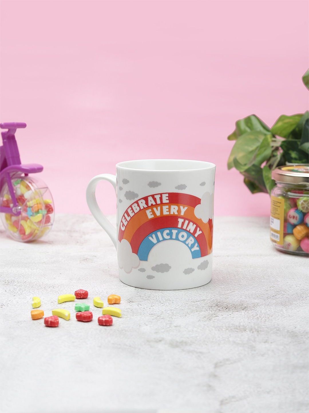 CLAY CRAFT White Mr. Strong Printed Ceramic Milk Mug 350 ml