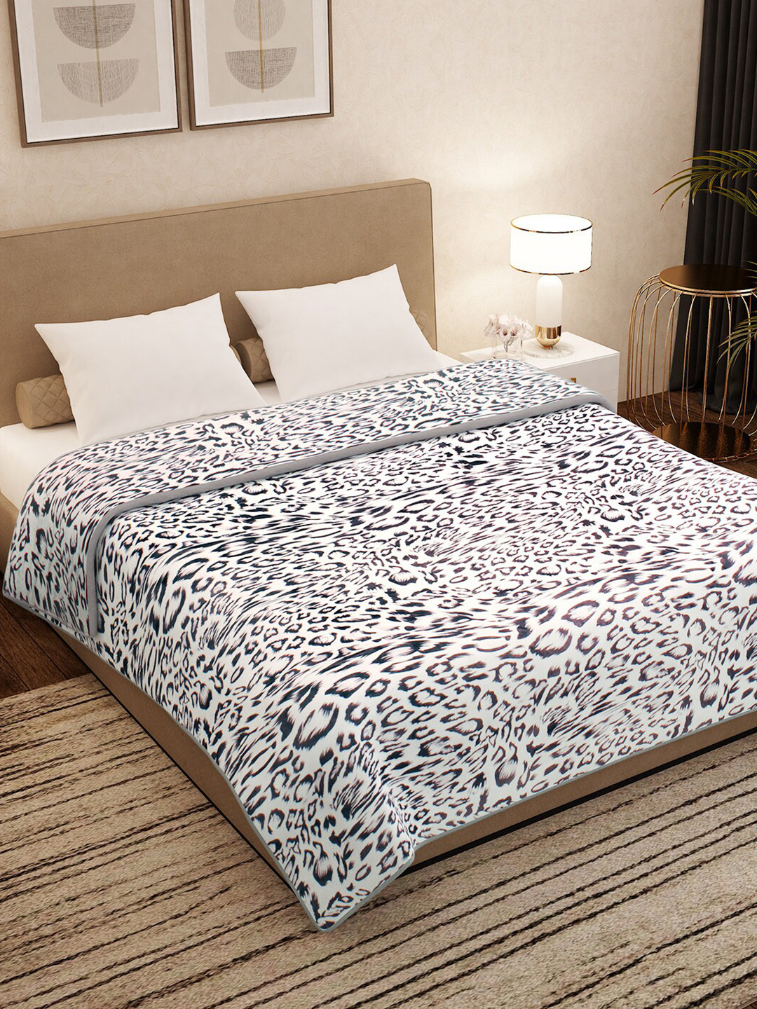 

Story@home Off White Leopard Printed AC Room 400 GSM Light Weight Double Bed Blanket