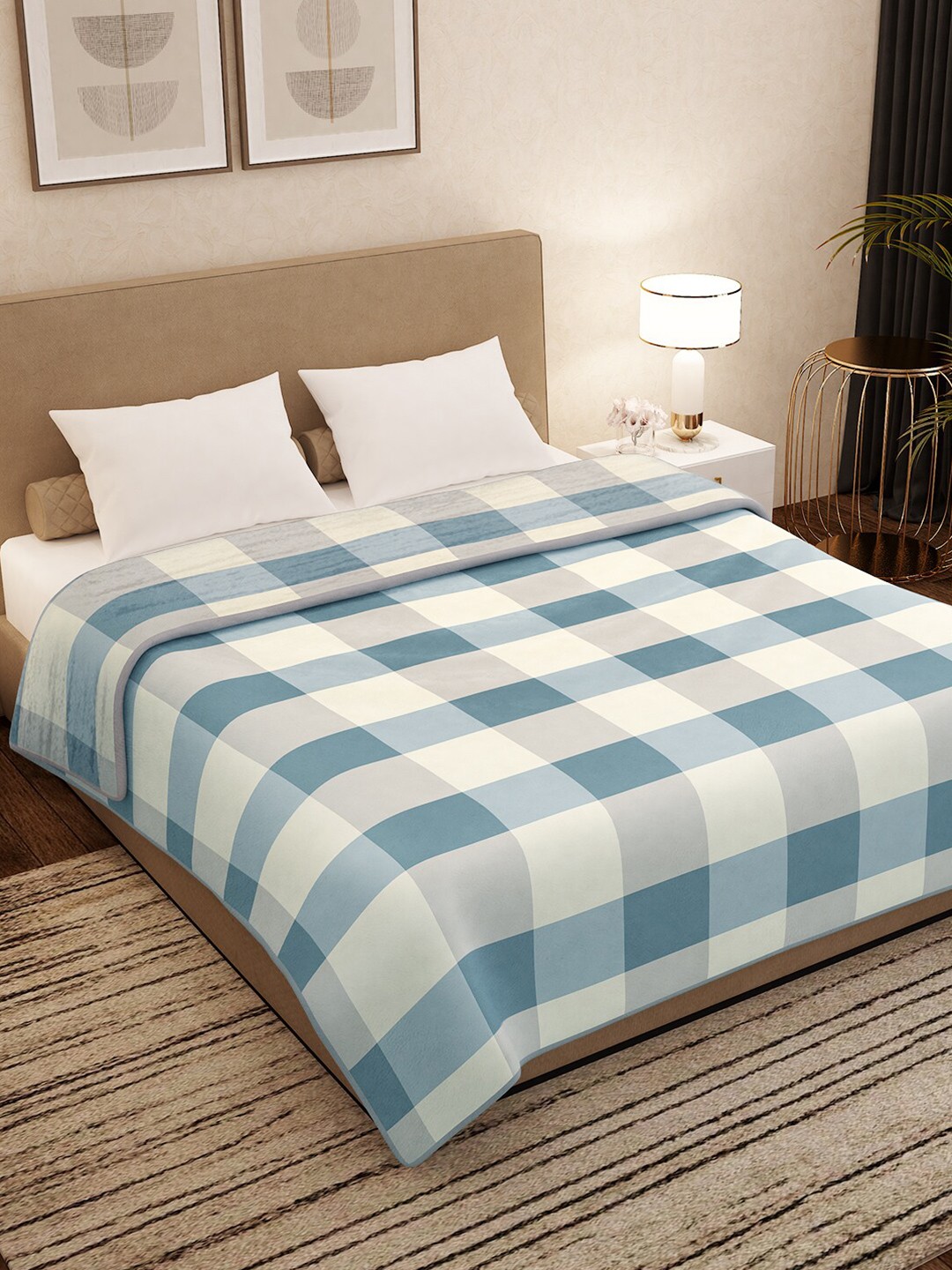 

Story@home Blue & White Checked AC Room 400 GSM Light Weight Double Bed Blanket