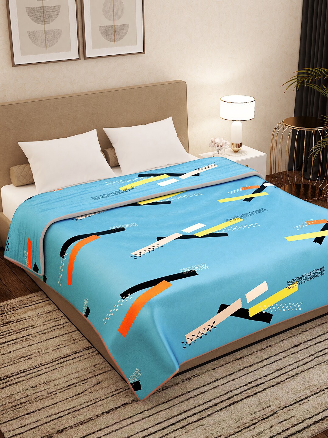 

Story@home Blue Geometric Printed AC Room 400 GSM Light Weight Double Bed Blanket