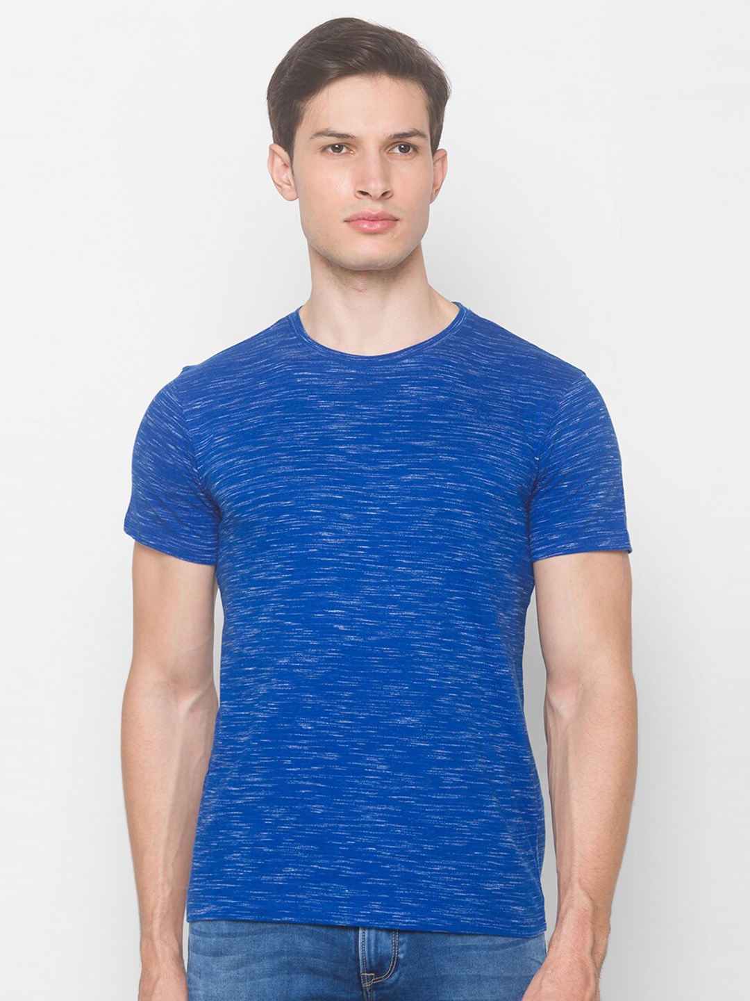 

Globus Men Blue Self Designed Slim Fit T-shirt