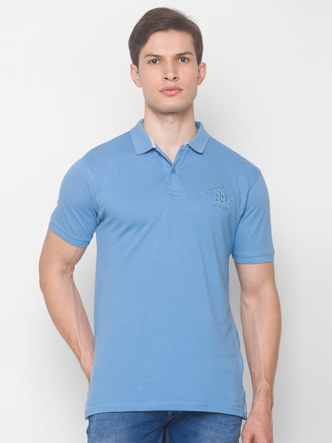 

Globus Men Blue Polo Collar Pure Cotton T-shirt