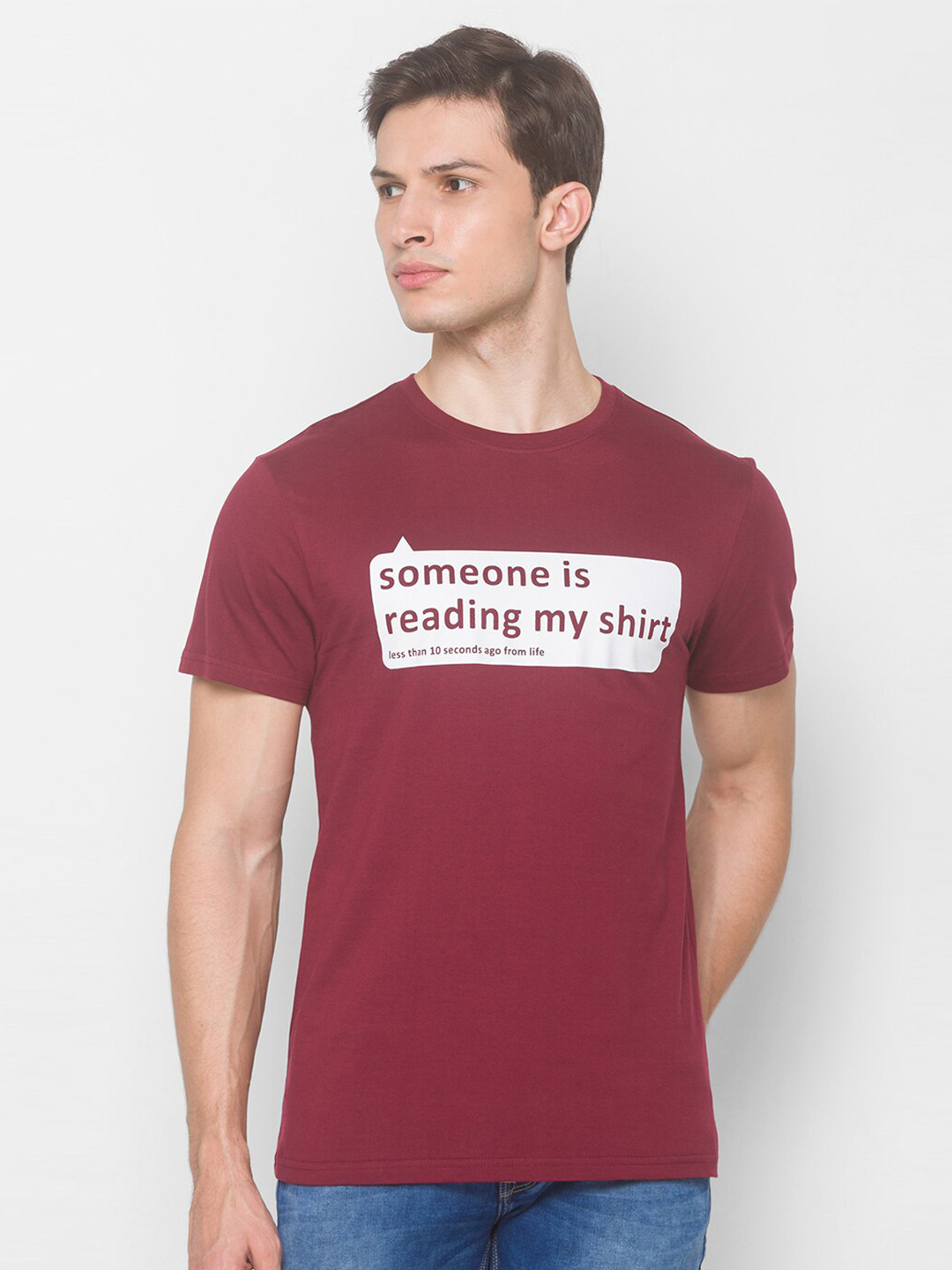 

Globus Men Maroon White Typography Printed Pure Cotton T-shirt