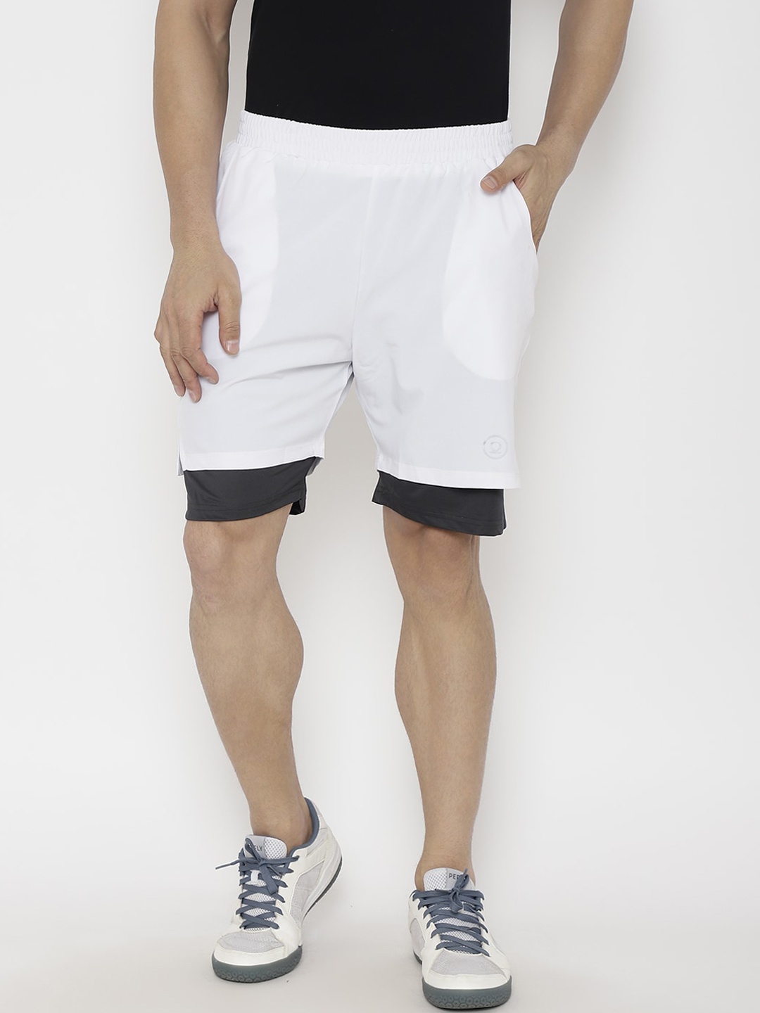 

CHKOKKO Men White Solid Mid-Rise Stretchable Yoga & Workout Gym Sports Shorts