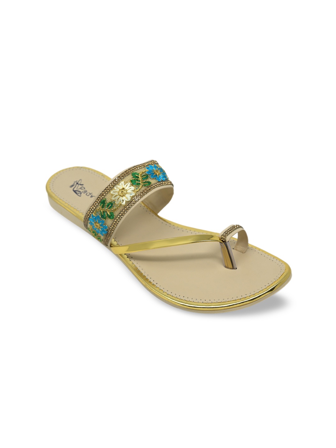 

Padvesh Women Gold-Toned Ethnic One Toe Flats with Embroidered