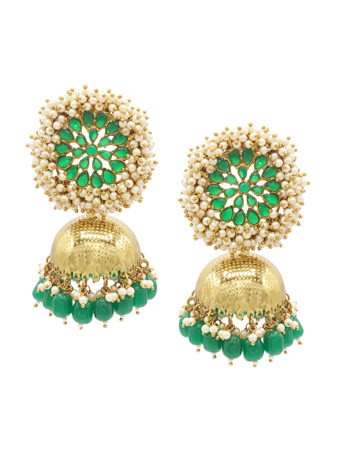 

ASMITTA JEWELLERY Green & Gold-Toned Dome Shaped Jhumkas Earrings