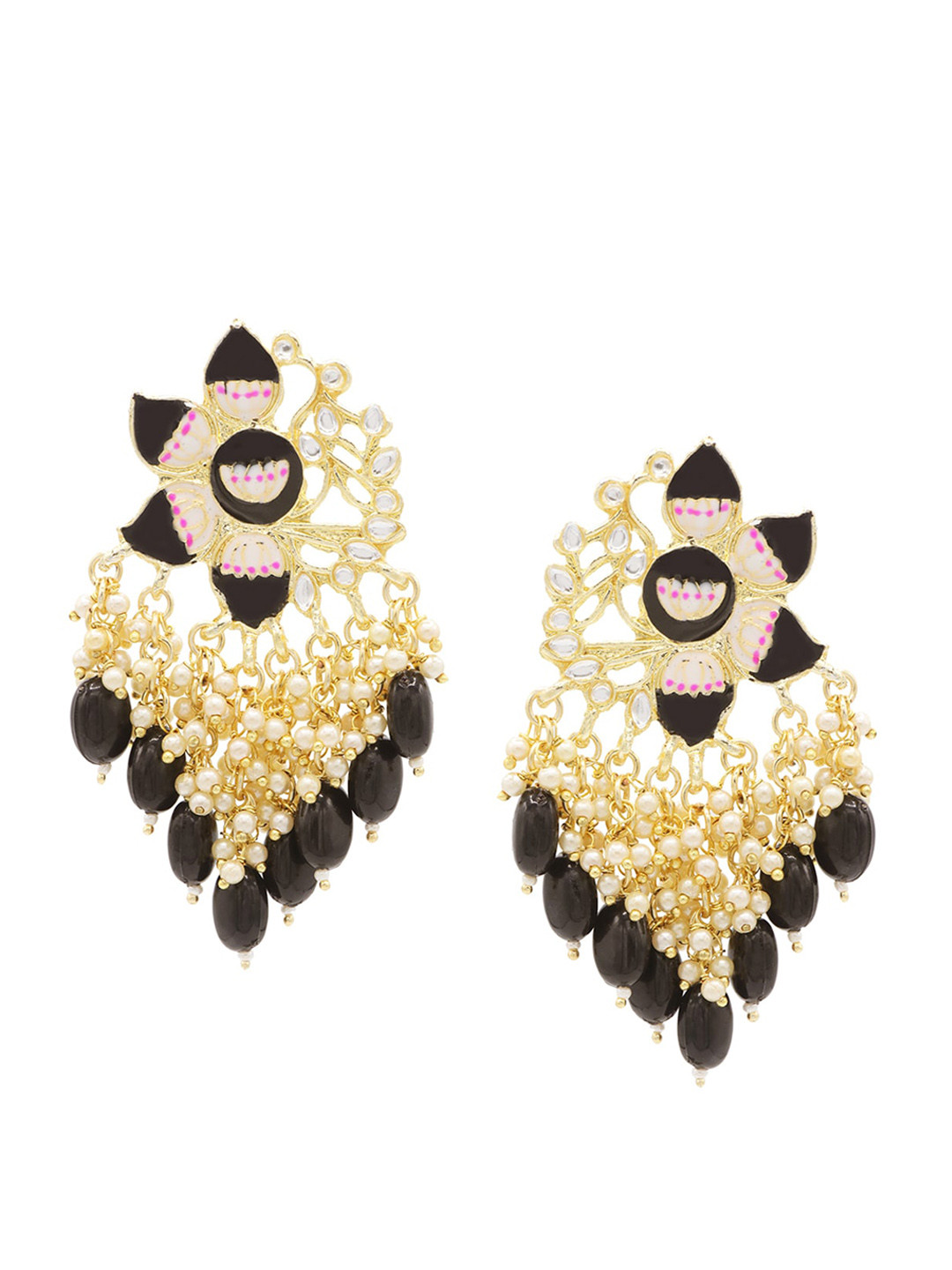 

ASMITTA JEWELLERY Gold Plated Black Contemporary Drop Earrings