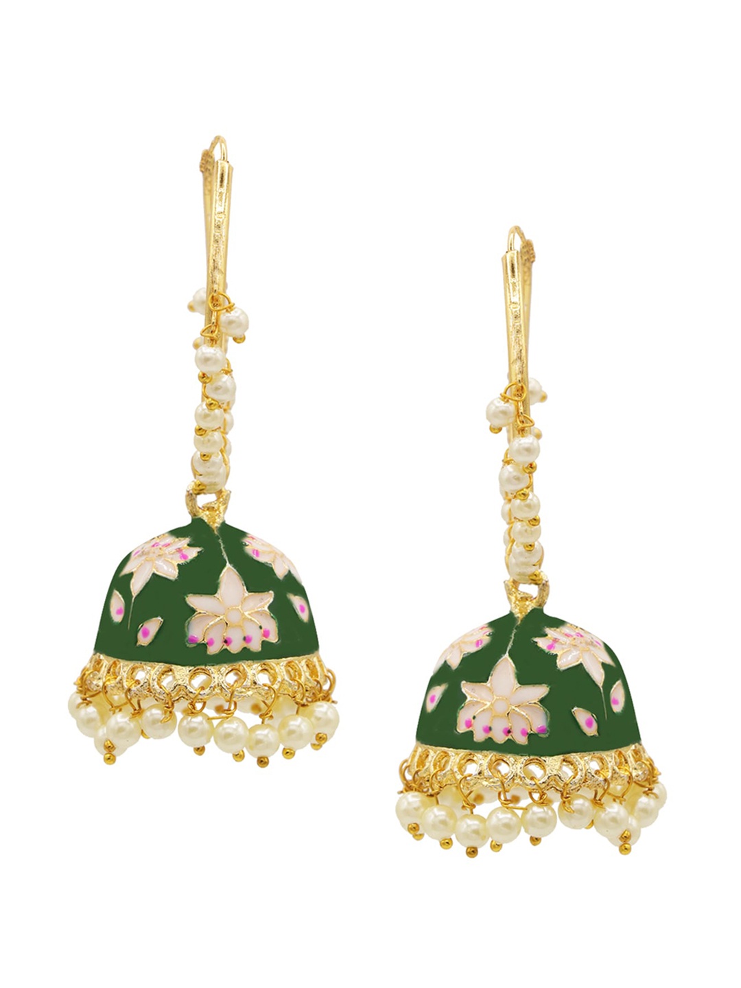 

ASMITTA JEWELLERY Green Gold-Plated Contemporary Jhumkas Earrings
