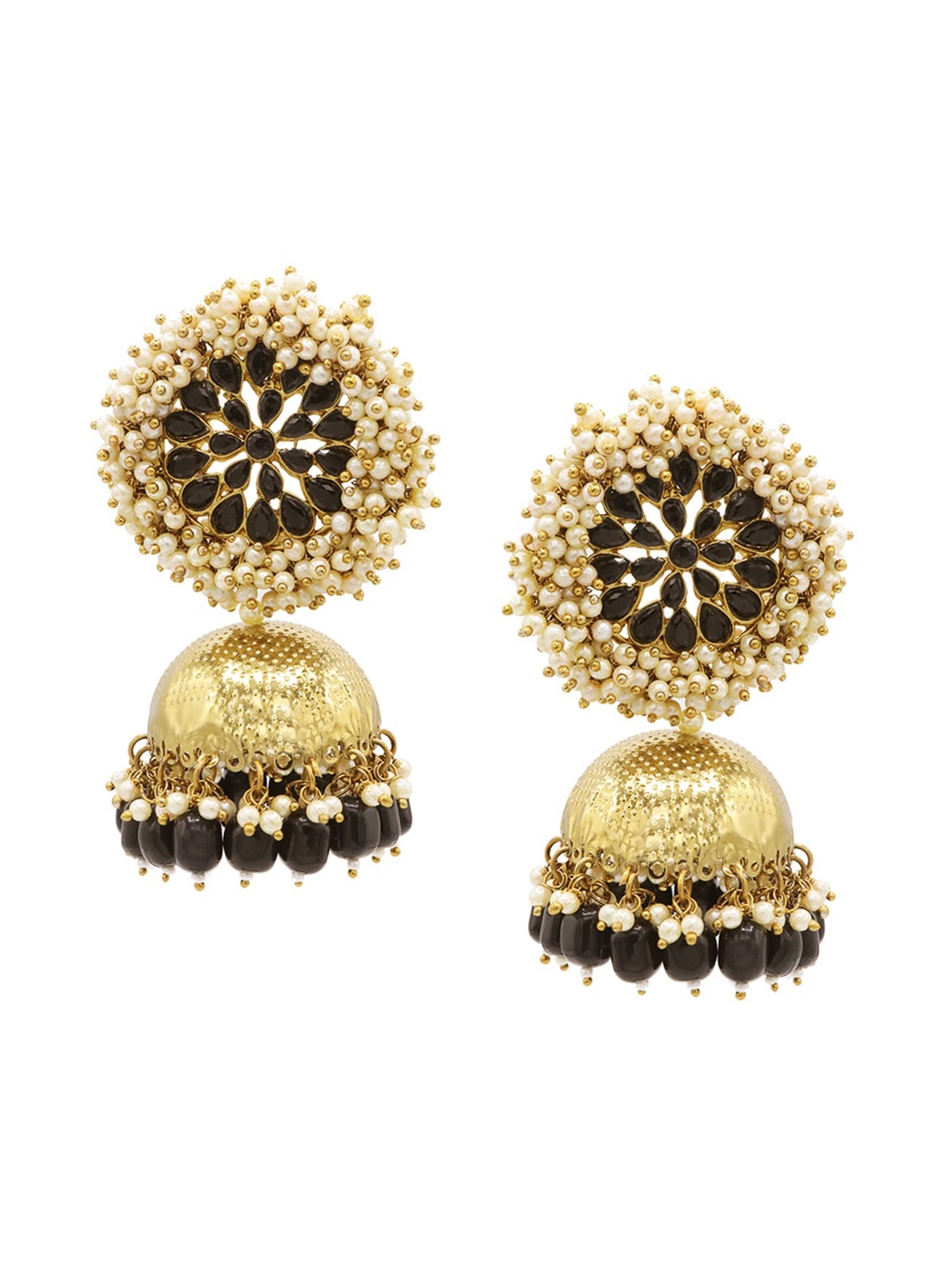 

ASMITTA JEWELLERY Gold Plated Black & White Dome Shaped Jhumkas Earrings