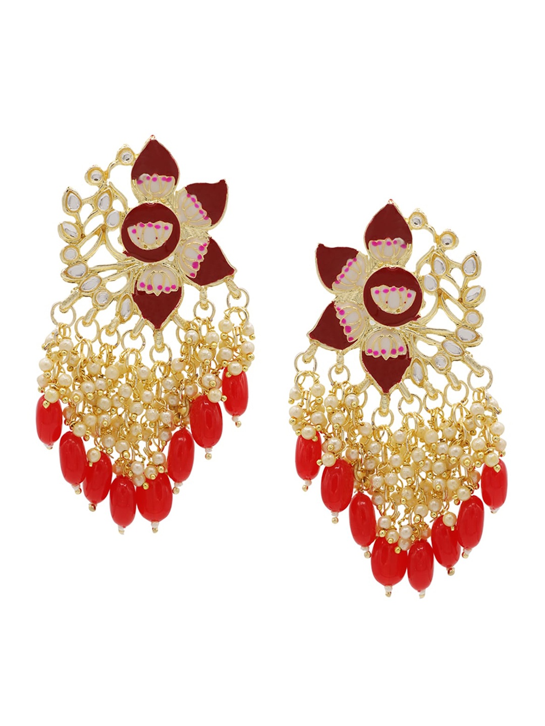 

ASMITTA JEWELLERY Red Contemporary Chandbalis Earrings