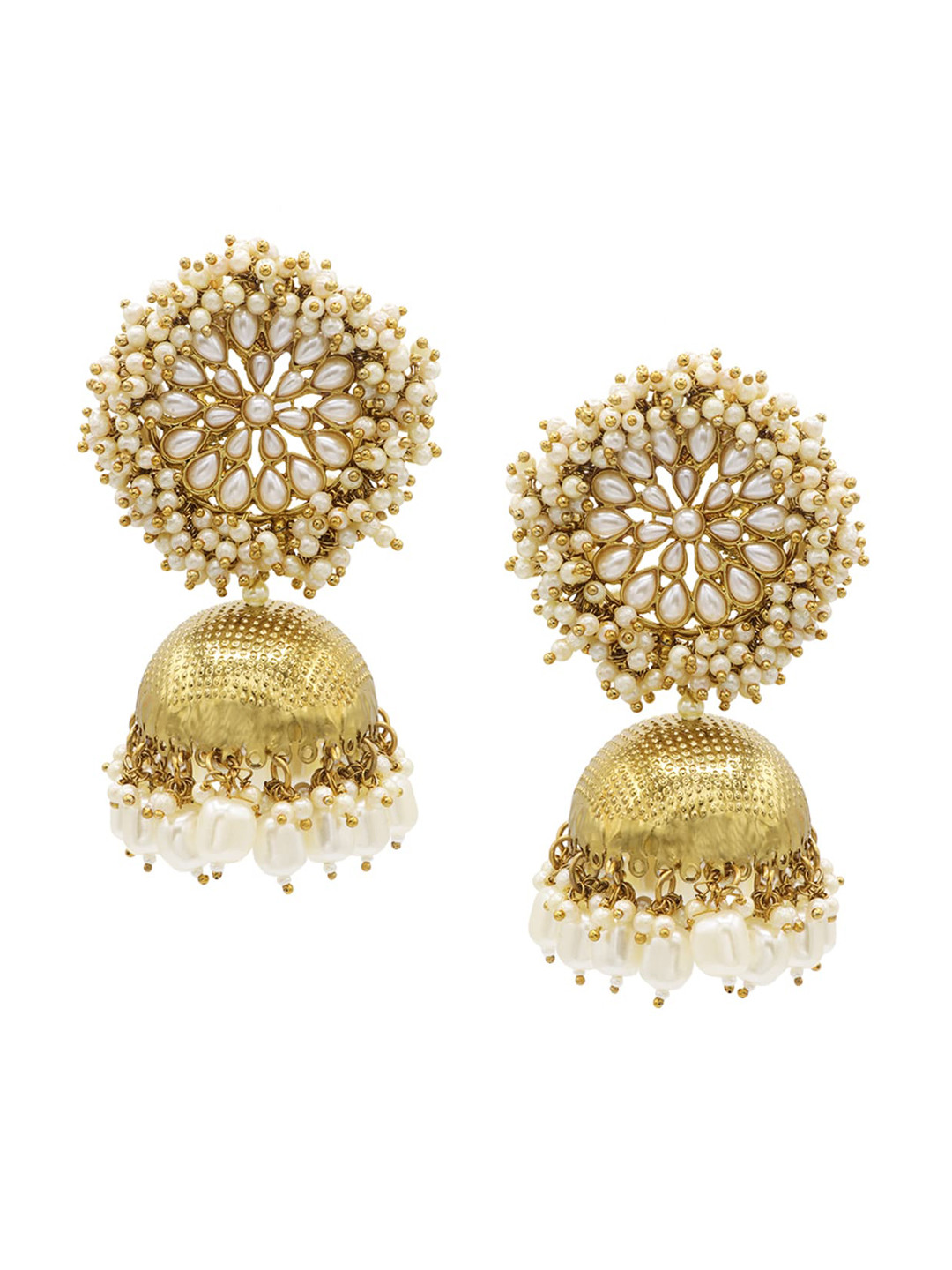 

ASMITTA JEWELLERY Gold Plated White Dome Shaped Jhumkas Earrings