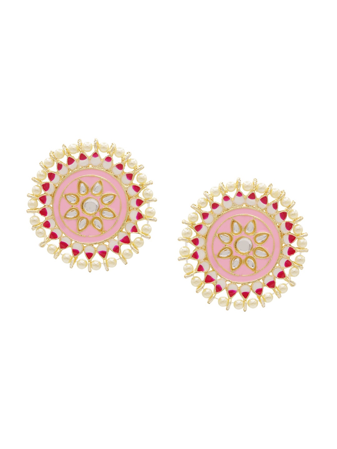 

ASMITTA JEWELLERY Pink & Gold-Plated Contemporary Kundan Studded Studs Earrings