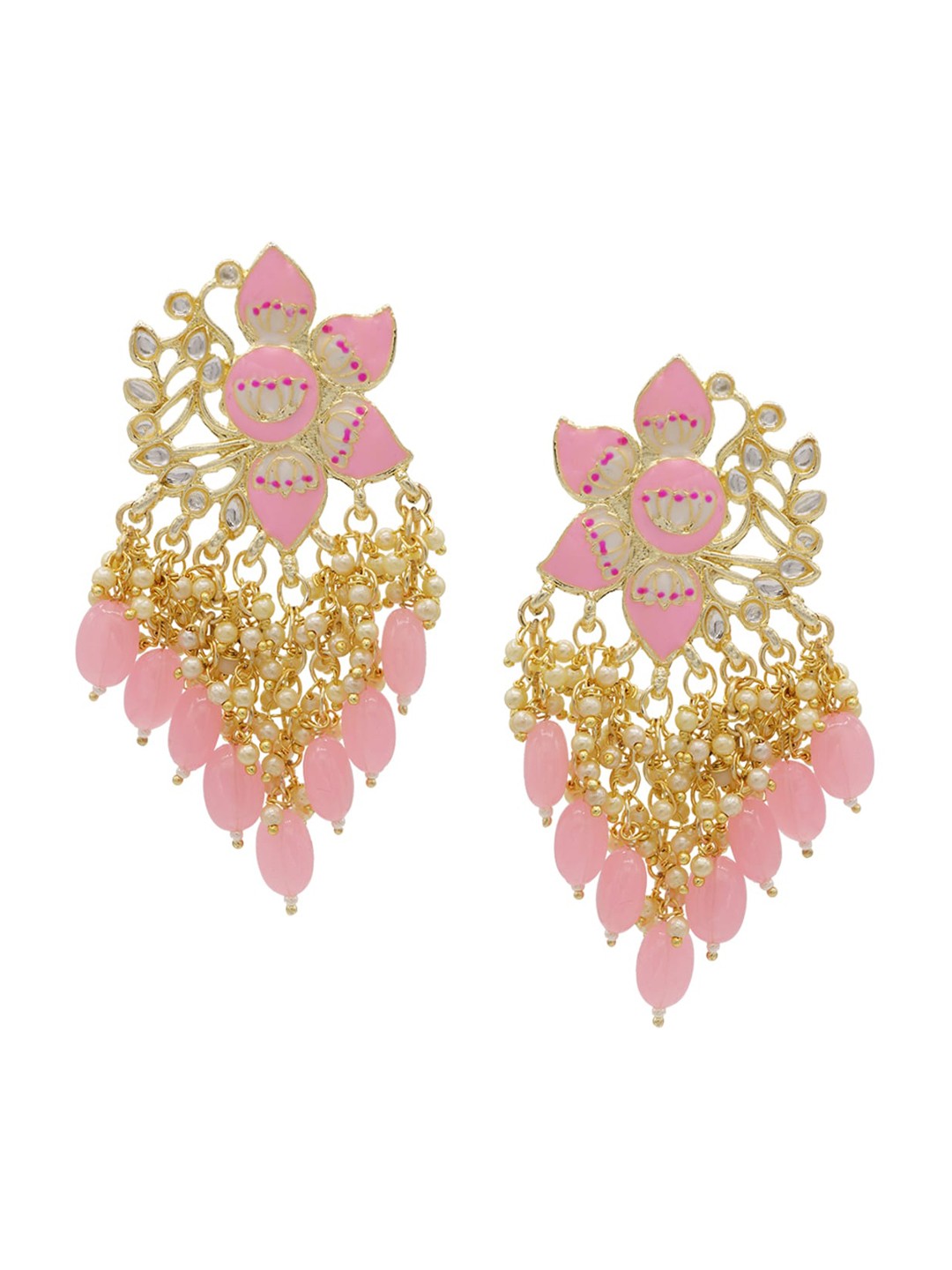 

ASMITTA JEWELLERY Gold Plated Pink Contemporary Drop Earrings