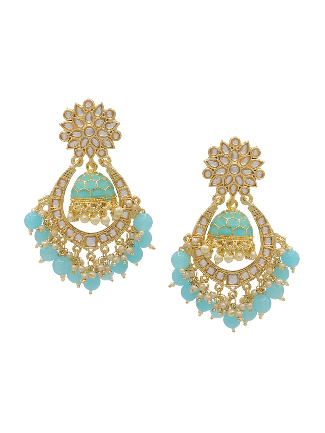 

ASMITTA JEWELLERY Gold Plated Blue & White Floral Jhumkas Earrings