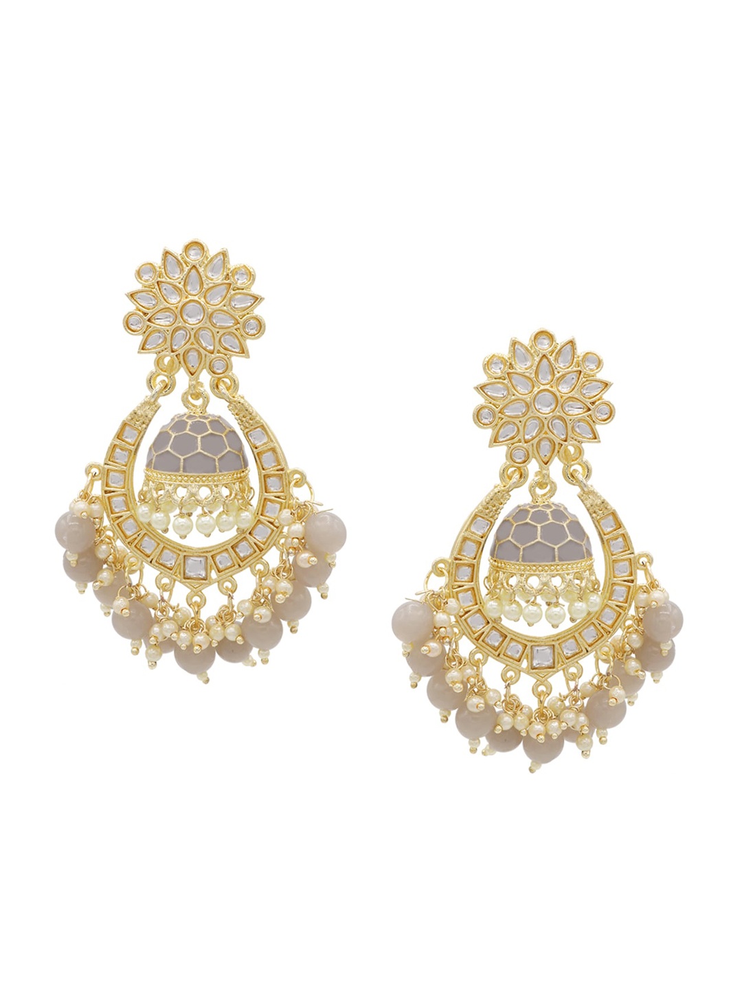 

ASMITTA JEWELLERY Grey & Gold-Toned Contemporary Drop Earrings