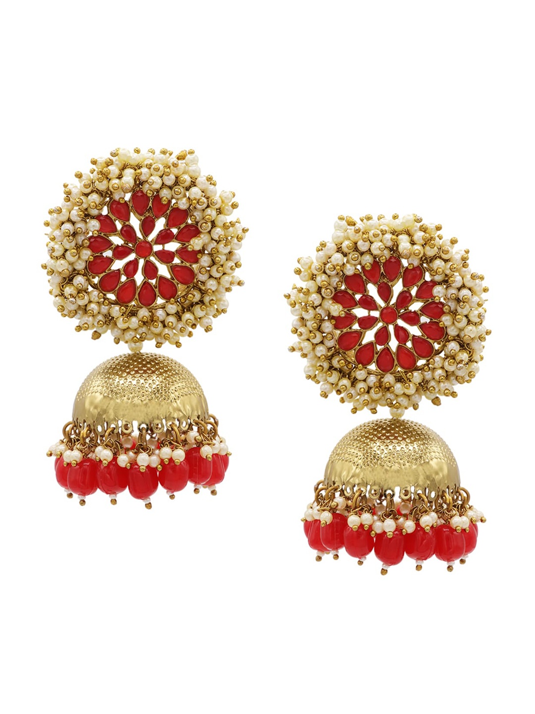 

ASMITTA JEWELLERY Gold Plated Red Contemporary Jhumkas Earrings