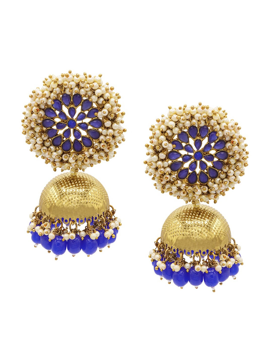 

ASMITTA JEWELLERY Gold Plated Blue Dome Shaped Jhumkas Earrings