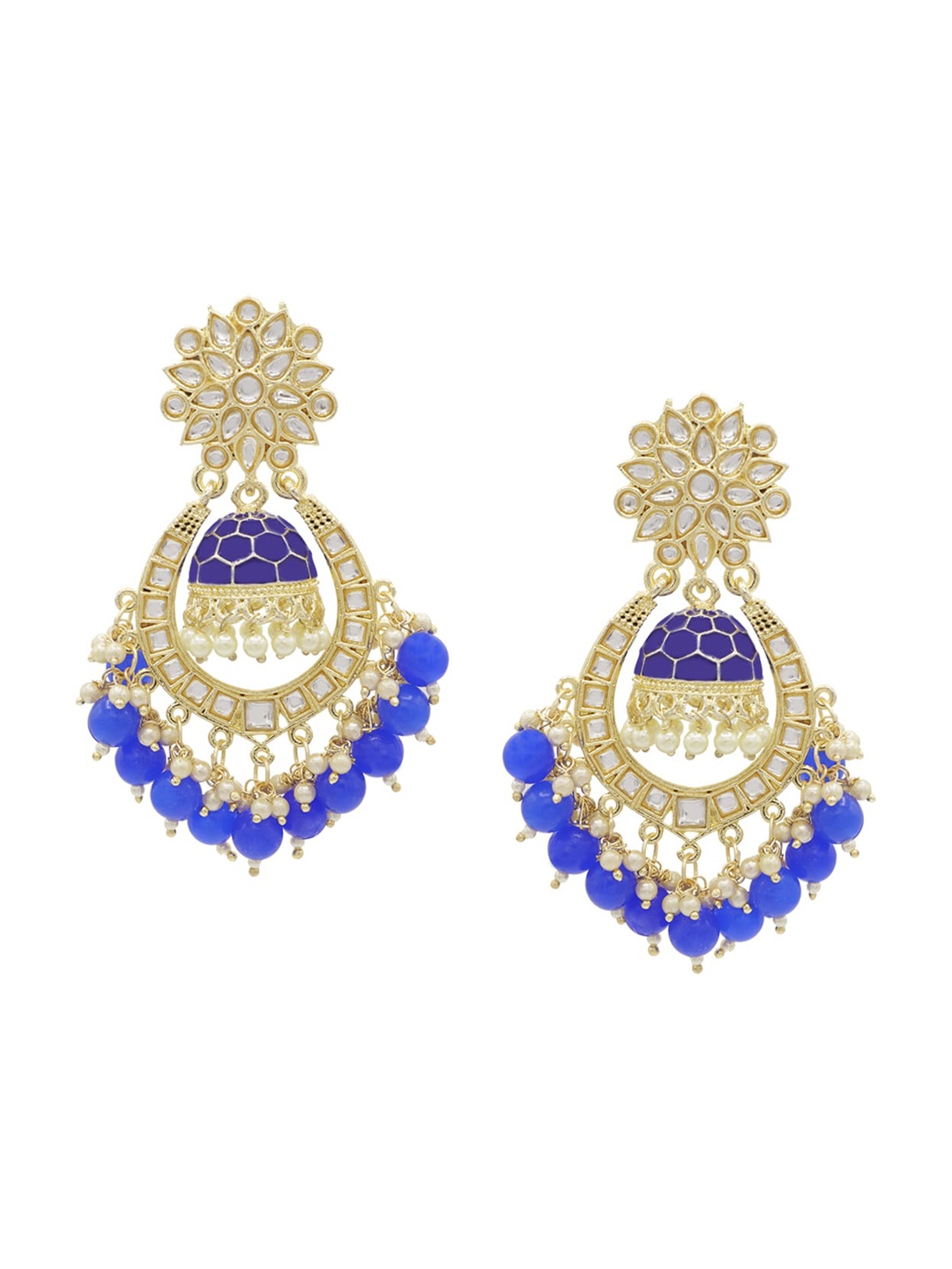 

ASMITTA JEWELLERY Gold-Plated Blue & Blue Contemporary Chandbalis Earrings