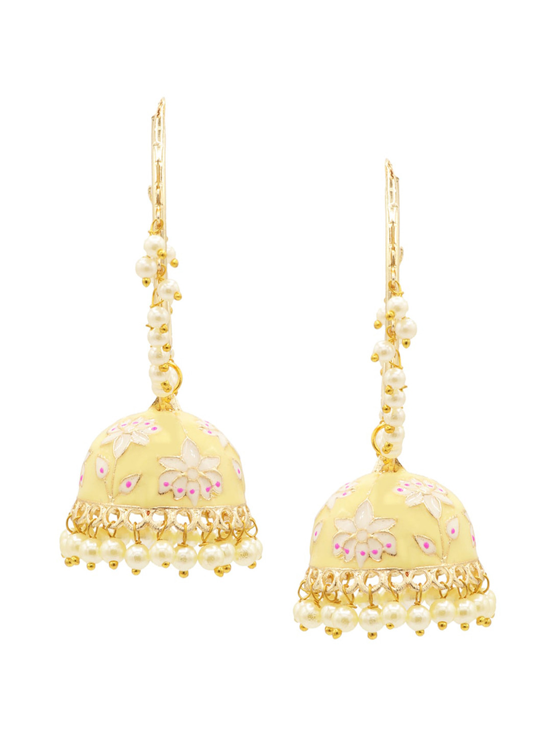 

ASMITTA JEWELLERY Cream-Coloured Enamelled Dome Shaped Jhumka Earring