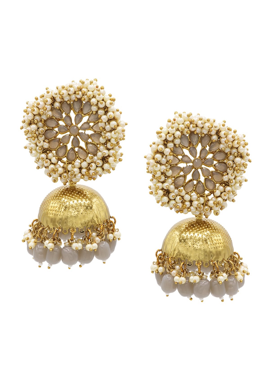 

ASMITTA JEWELLERY Grey Gold-Plated Contemporary Jhumkas Earrings