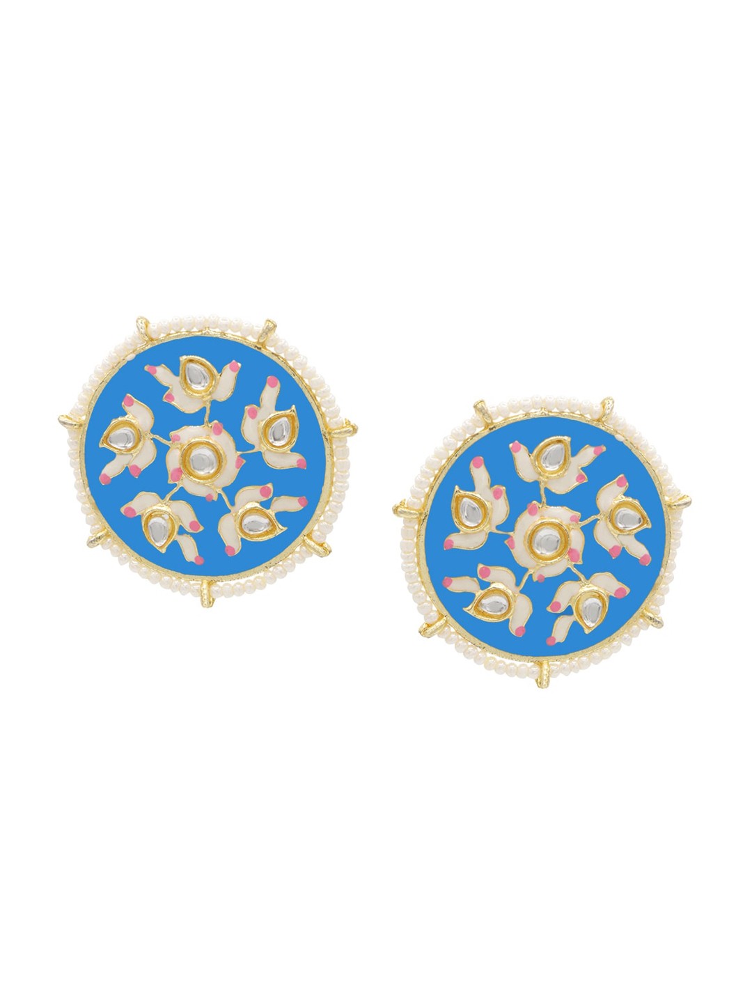 

ASMITTA JEWELLERY Blue & Gold-Toned Circular Studs Earrings