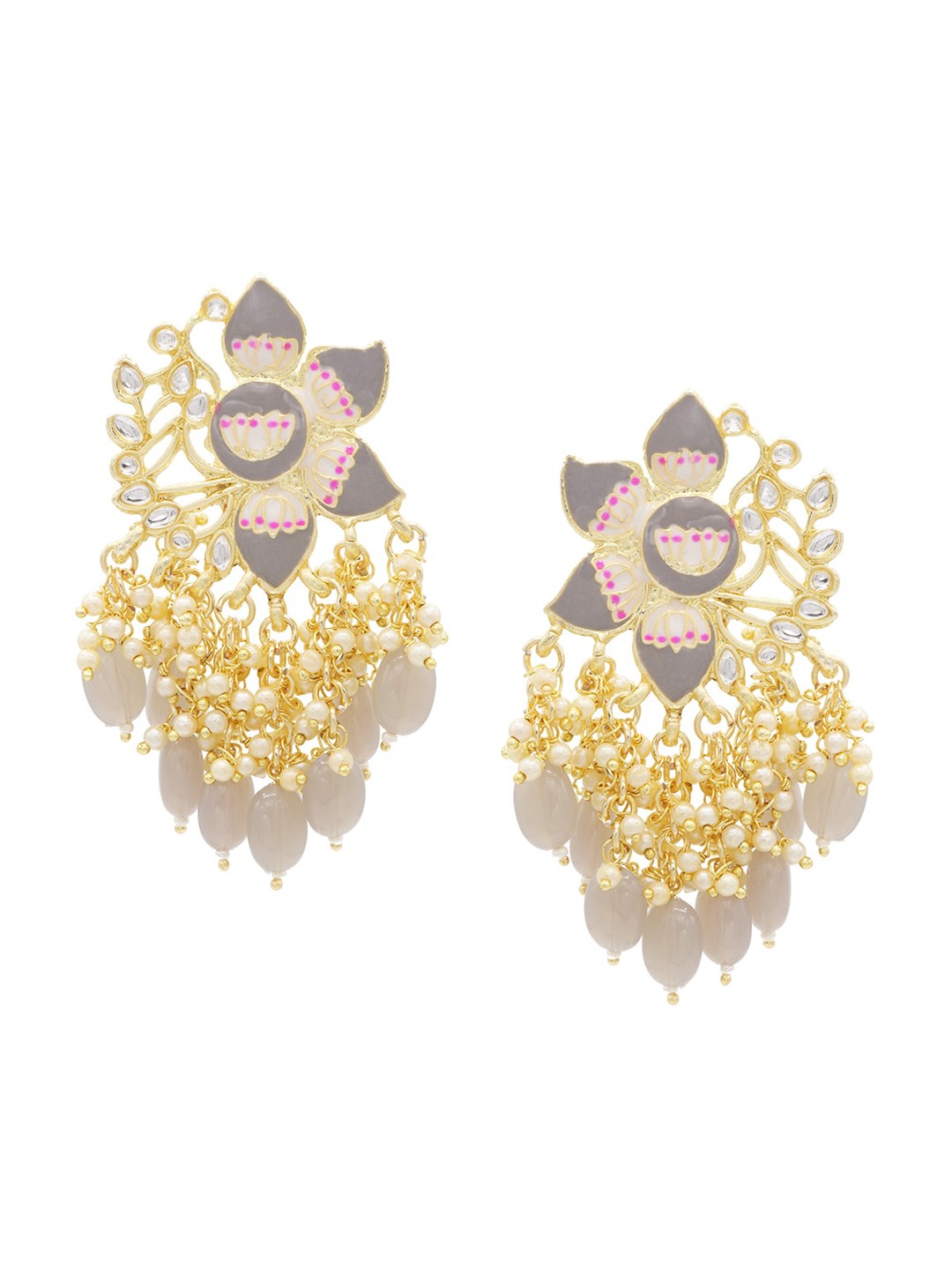 

ASMITTA JEWELLERY Gold Plated Grey Floral Jhumkas Earrings