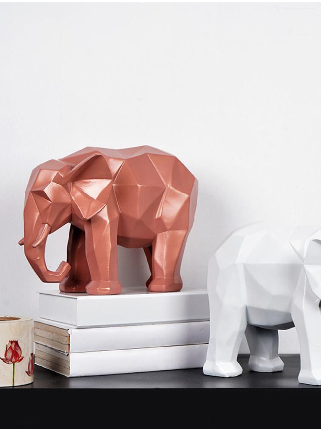 

THE ARTMENT Peach-Coloured Modern Art Geometric Elephant Showpiece