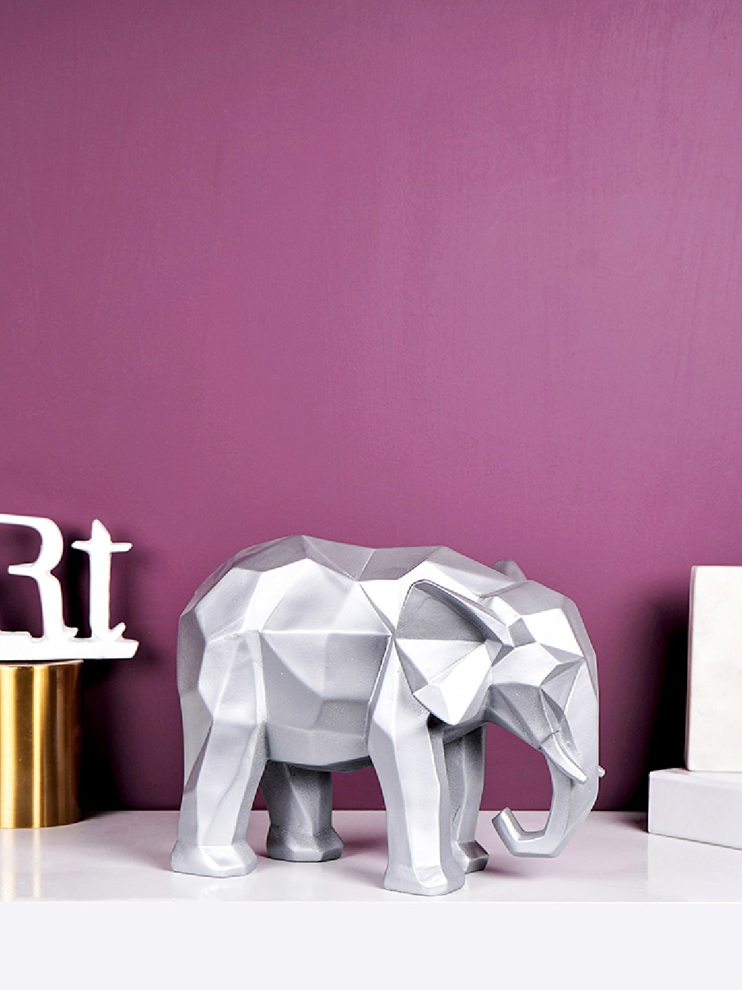 

THE ARTMENT Silver-Coloured Modern Art Geometric Elephant Showpiece
