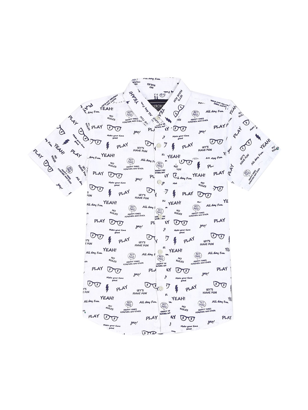

Cherokee Boys White & Black Printed Cotton Casual Shirt