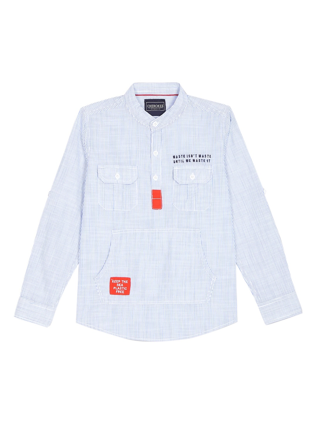 

Cherokee Boys White & Blue Striped Casual Cotton Shirt