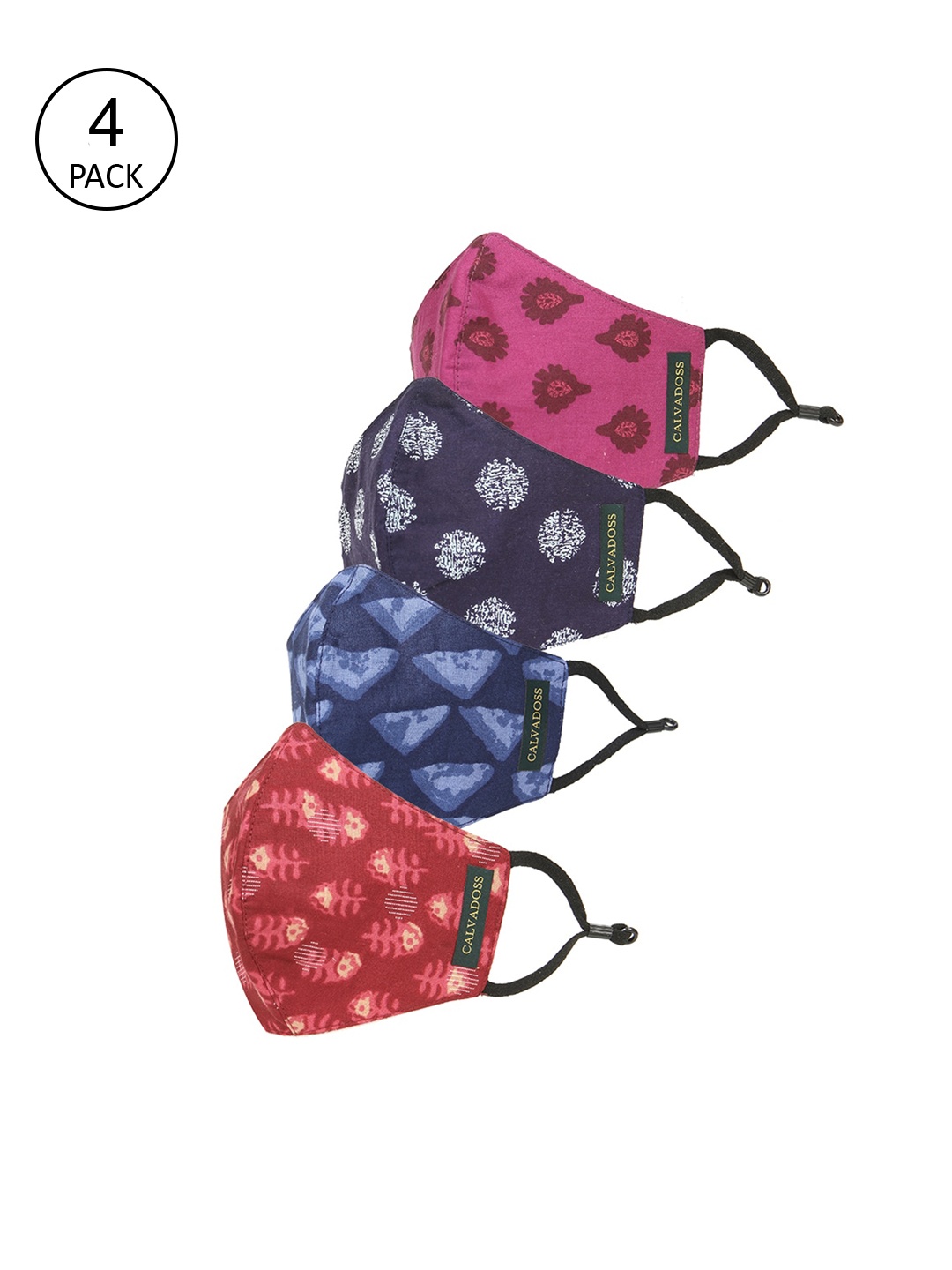 Calvadoss Men Pack Of 4 Assorted 3-Ply Cotton Reusable Cloth Masks