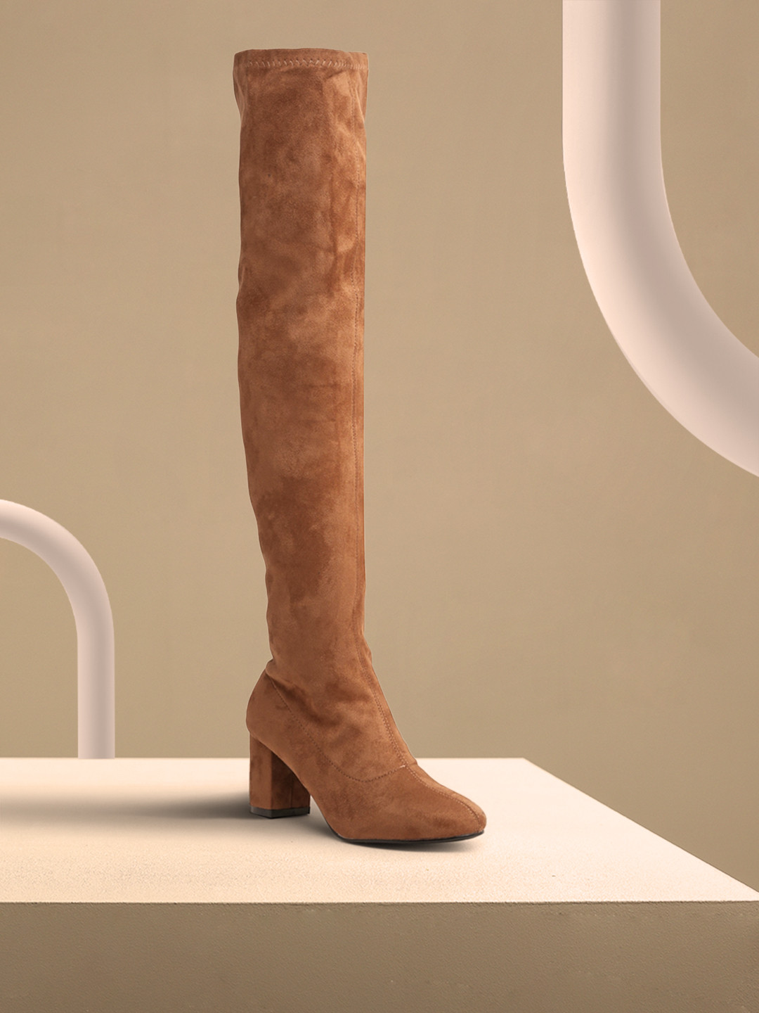 

Flat n Heels Women Khaki Suede High-Top Block Heeled Boots