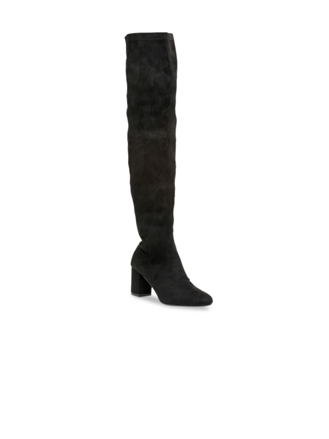 

Flat n Heels Women Black Suede Block Heeled Boots