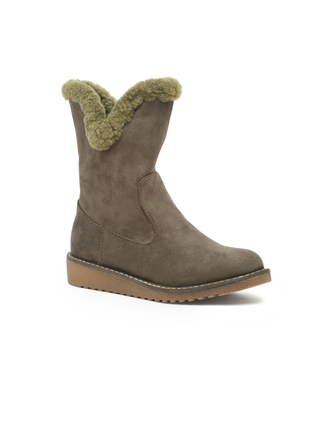 

Flat n Heels Women Green Suede Flat Boots