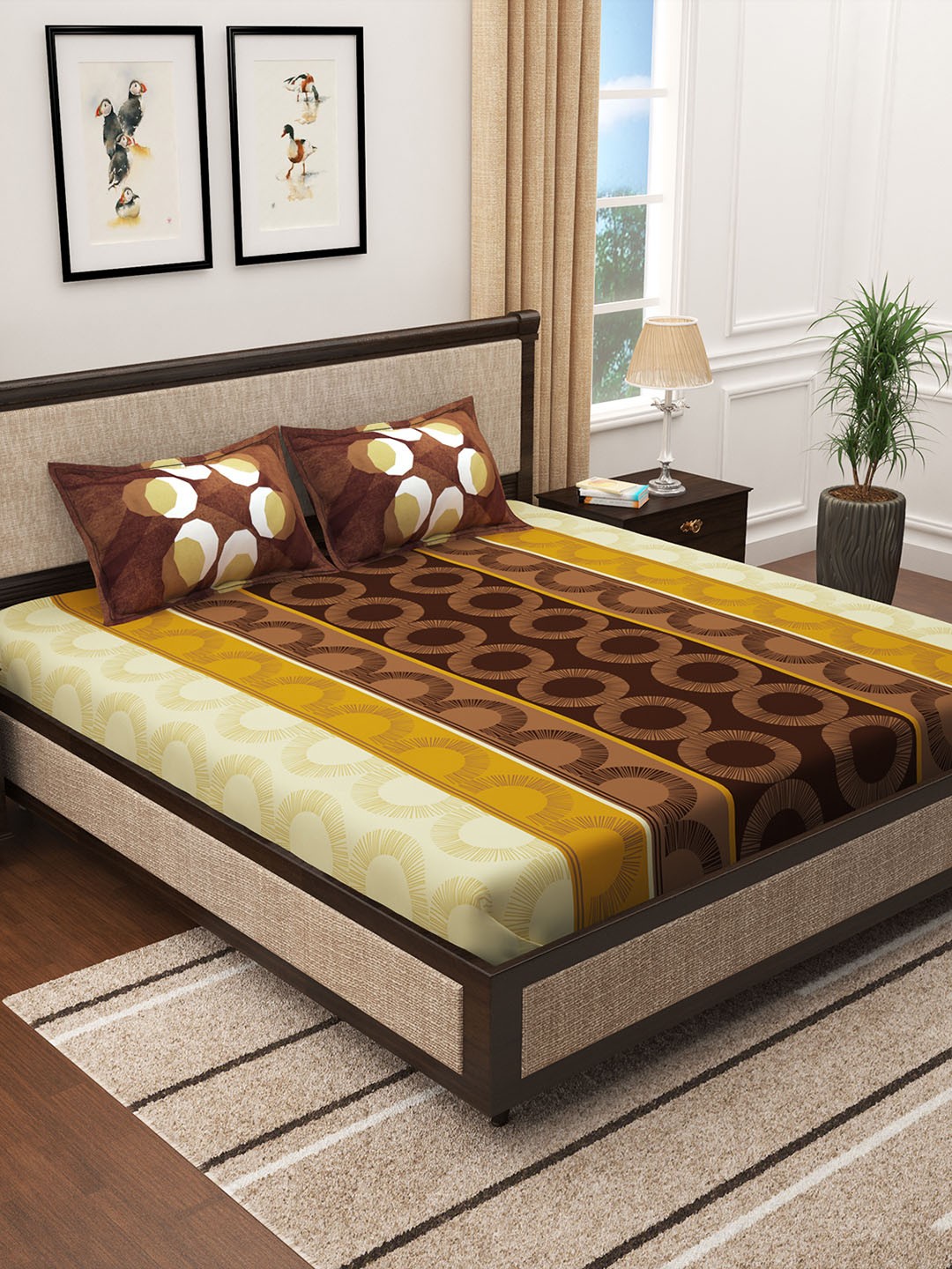 

Story@home Mustard Geometric Printed 300 TC King Size Bedsheet With 2 Pillow Cover