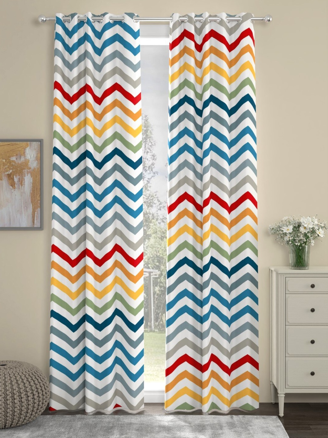 URBAN SPACE Multicoloured Set of 2 Geometric Door Curtains, Multi