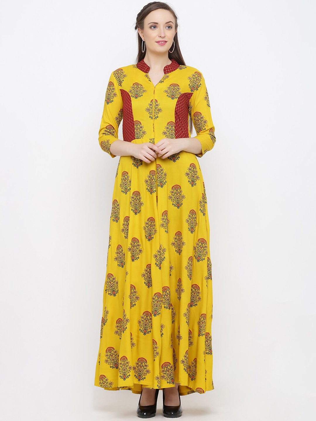 

Indian Virasat Women Yellow & Red Ethnic Motifs Printed Anarkali Kurta