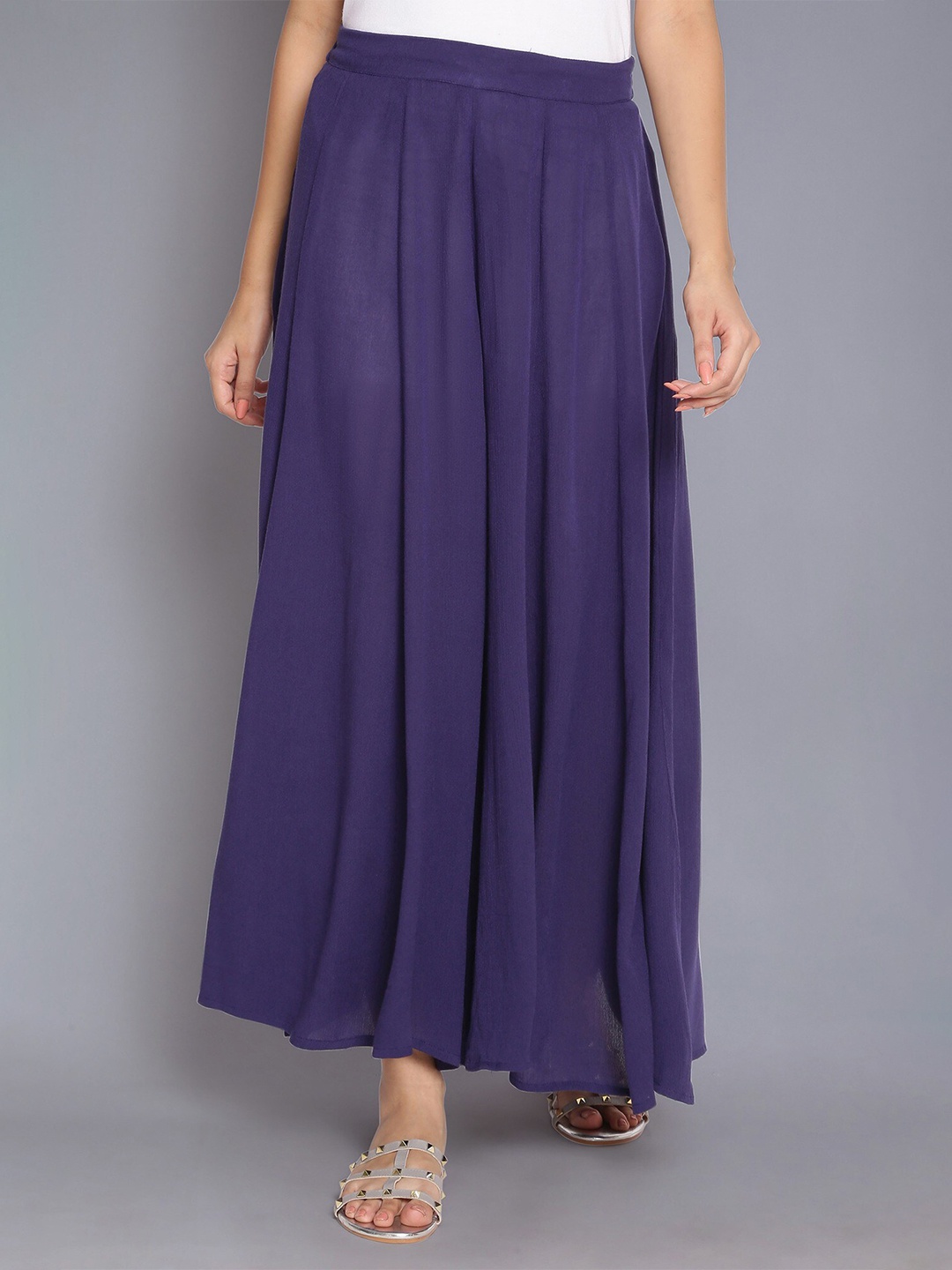 

W Women Navy Blue Solid Flared Palazzo