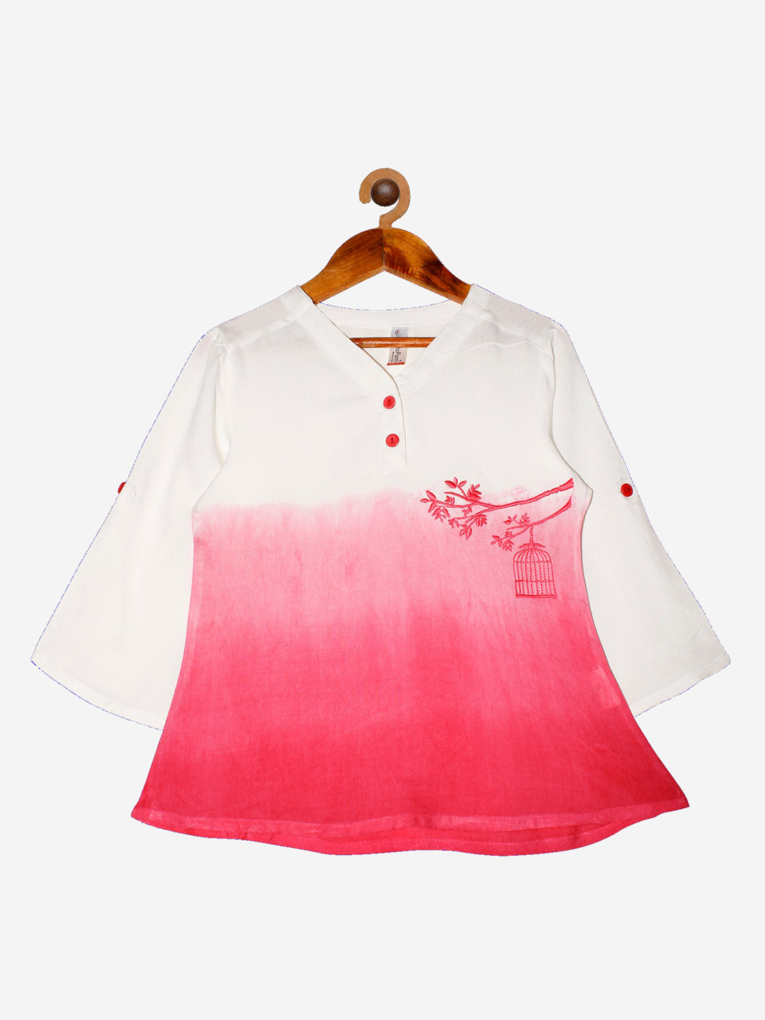 

KiddoPanti Girls Red & White Dyed Flared Sleeves Kurta