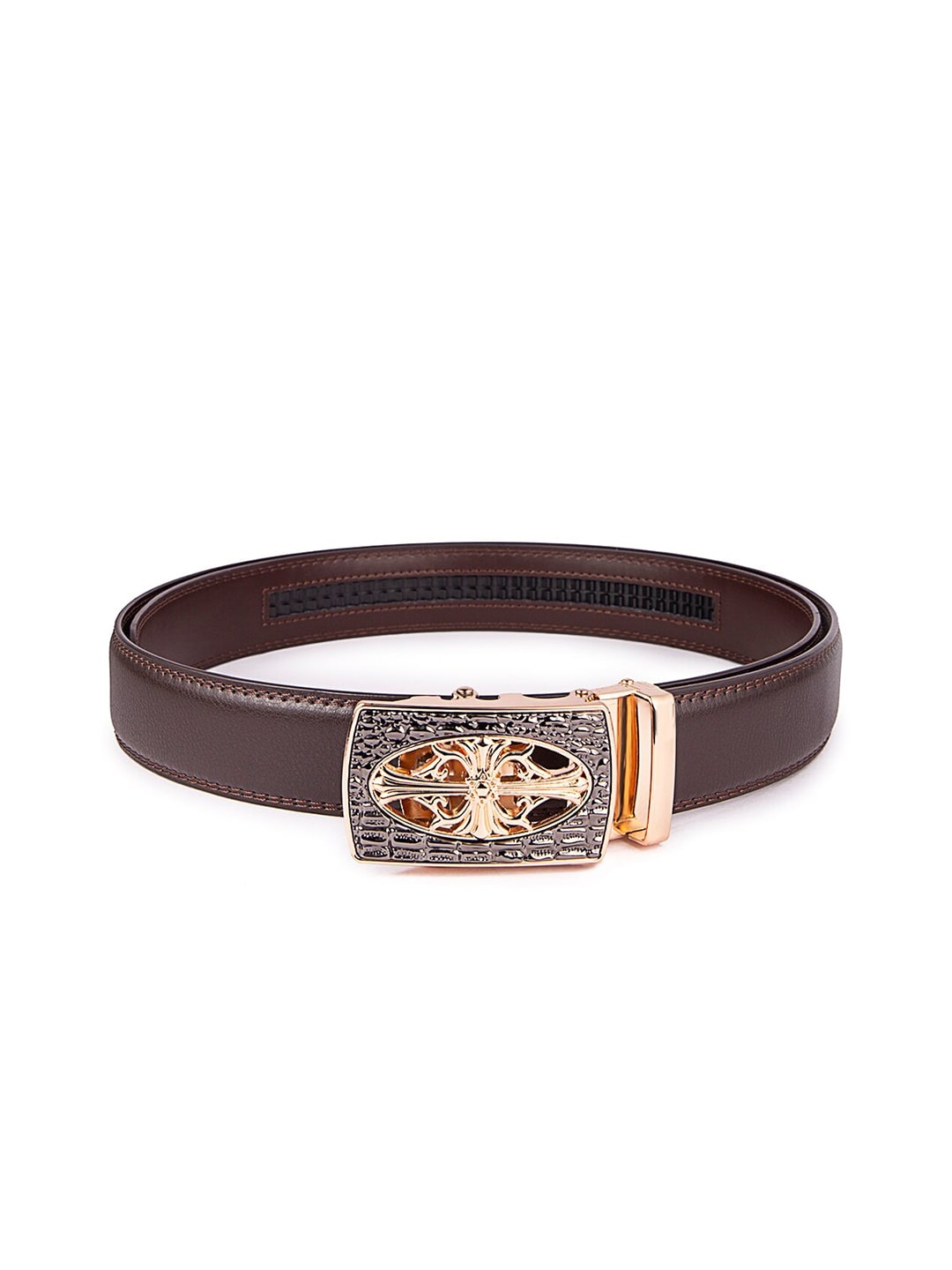 

BANGE Men Brown Textured Leather Formal Belt