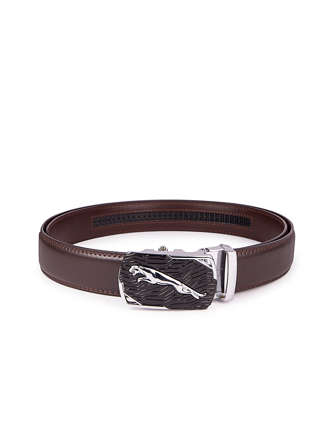 

BANGE Men Brown Textured Leather Slider Buckle Belt