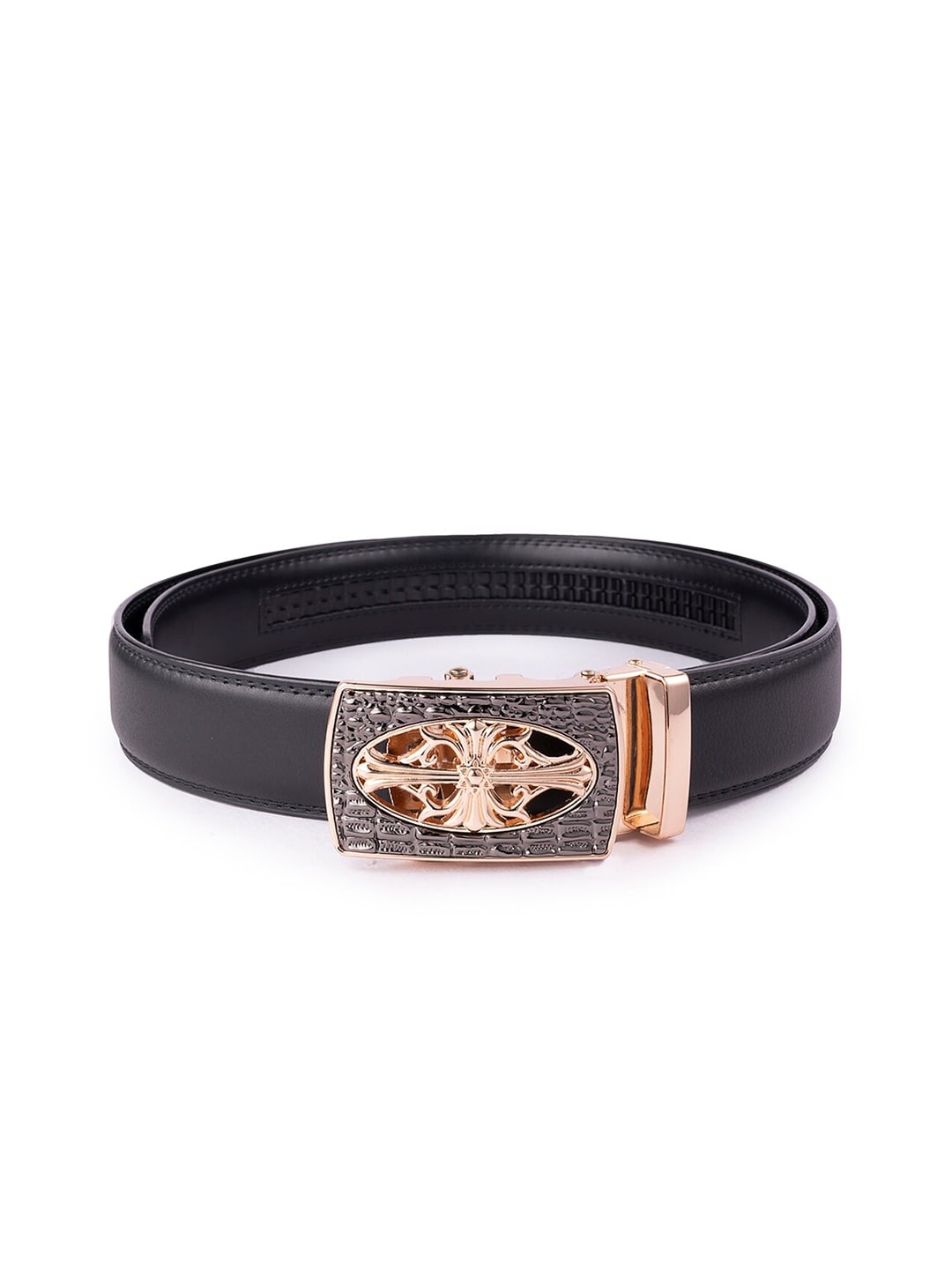 

BANGE Men Black Textured Leather Belt