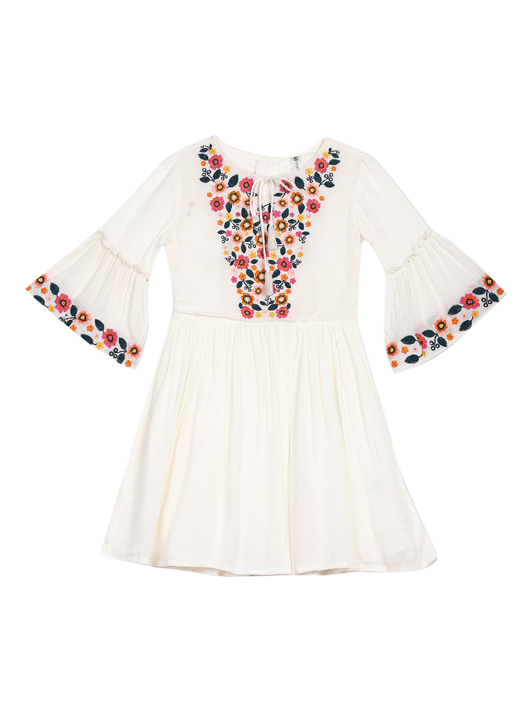 

Cherokee White Floral Tie-Up Neck Dress