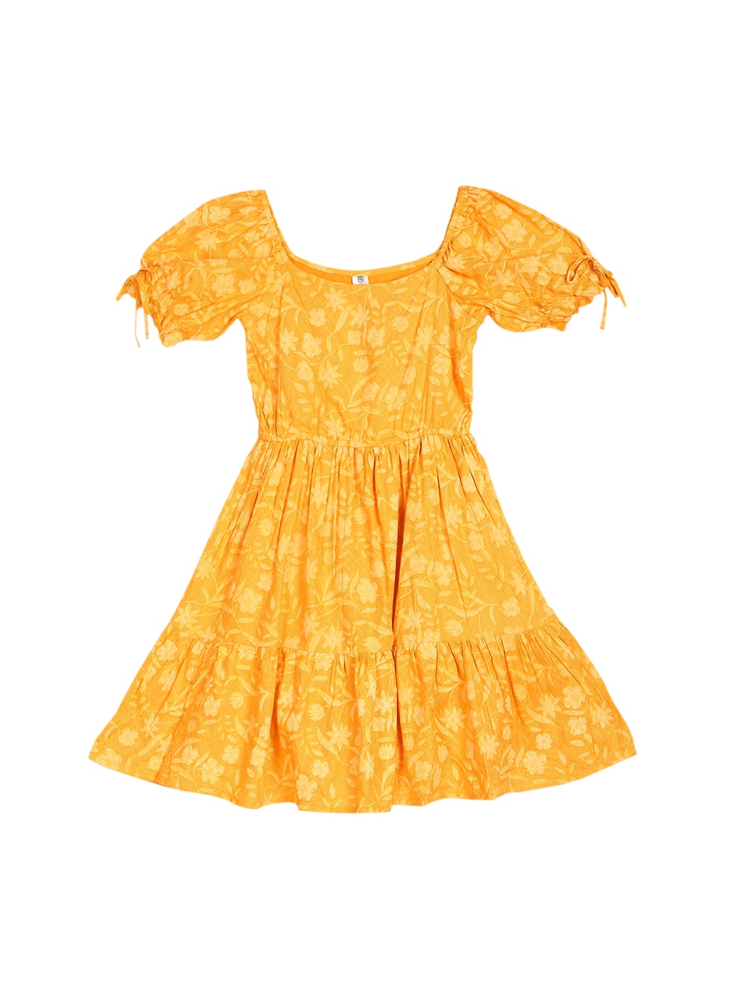 

Cherokee Girls Yellow Floral Printed Off-Shoulder Tiered Fit & Flare Dress