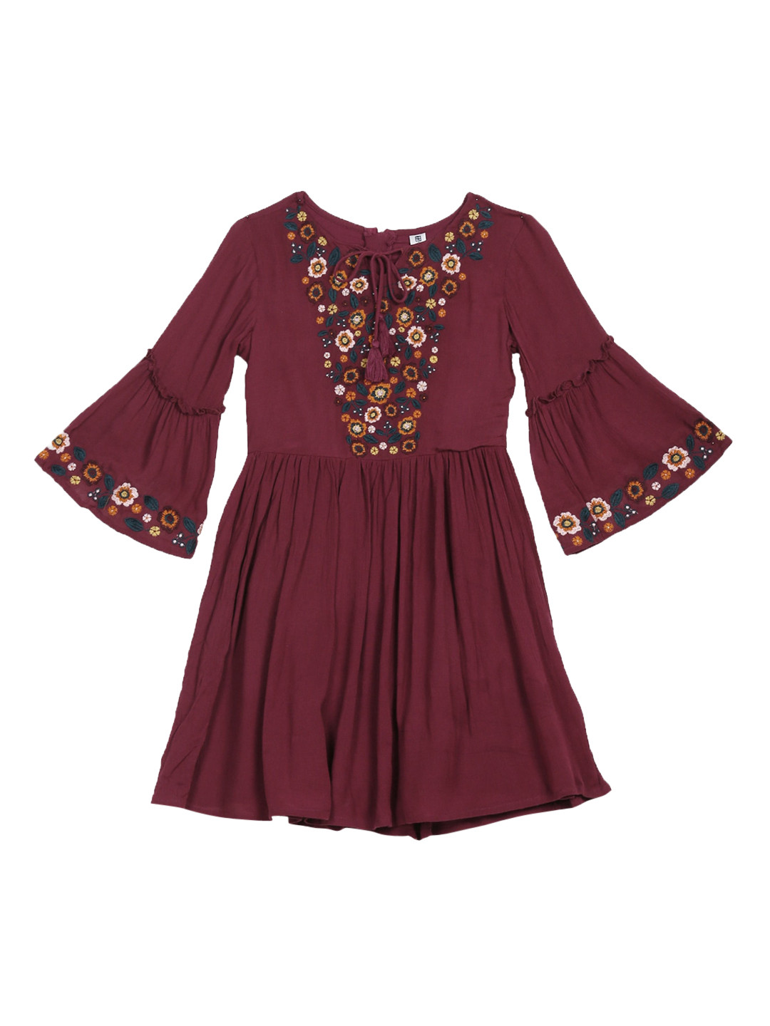 

Cherokee Girls Red Floral Embroidered Fit and Flare Dress