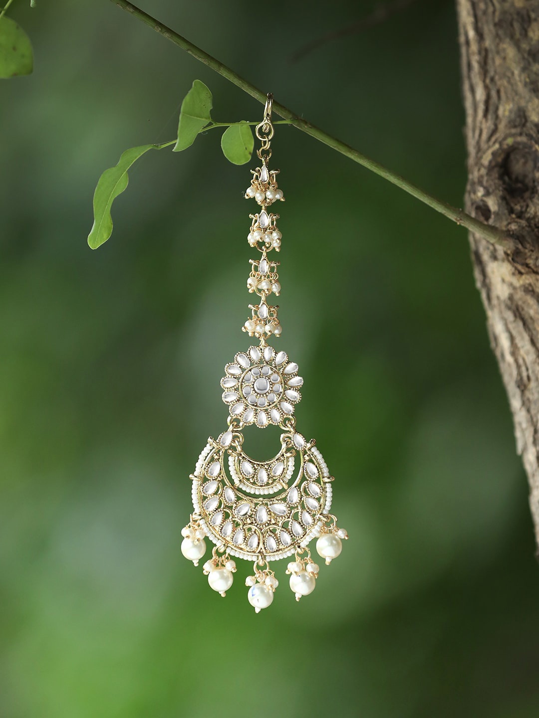 

Adwitiya Collection 24 Ct Gold-Plated White Stone-Studded Maang Tikka