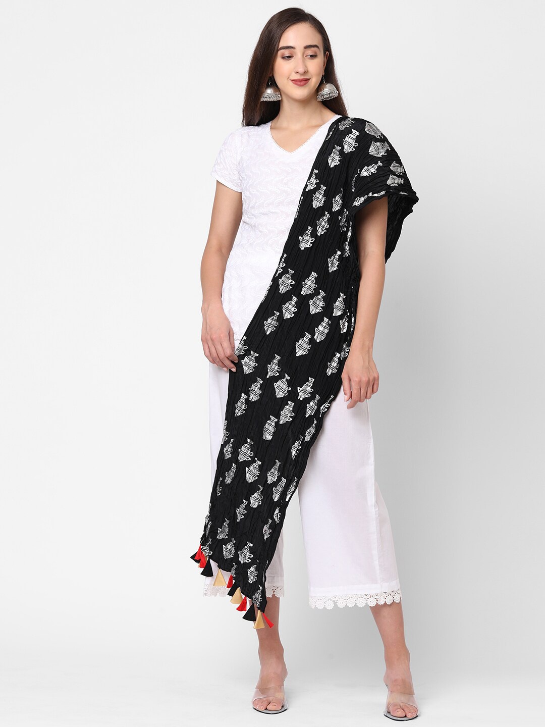 

Masaba Women Black & White Printed & Crush Textured Scarf